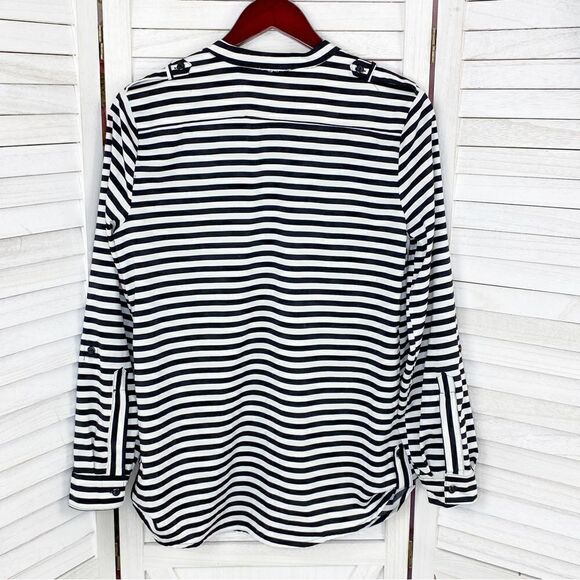 Notations Striped Button Front Blouse Black White Small - Picture 9 of 14